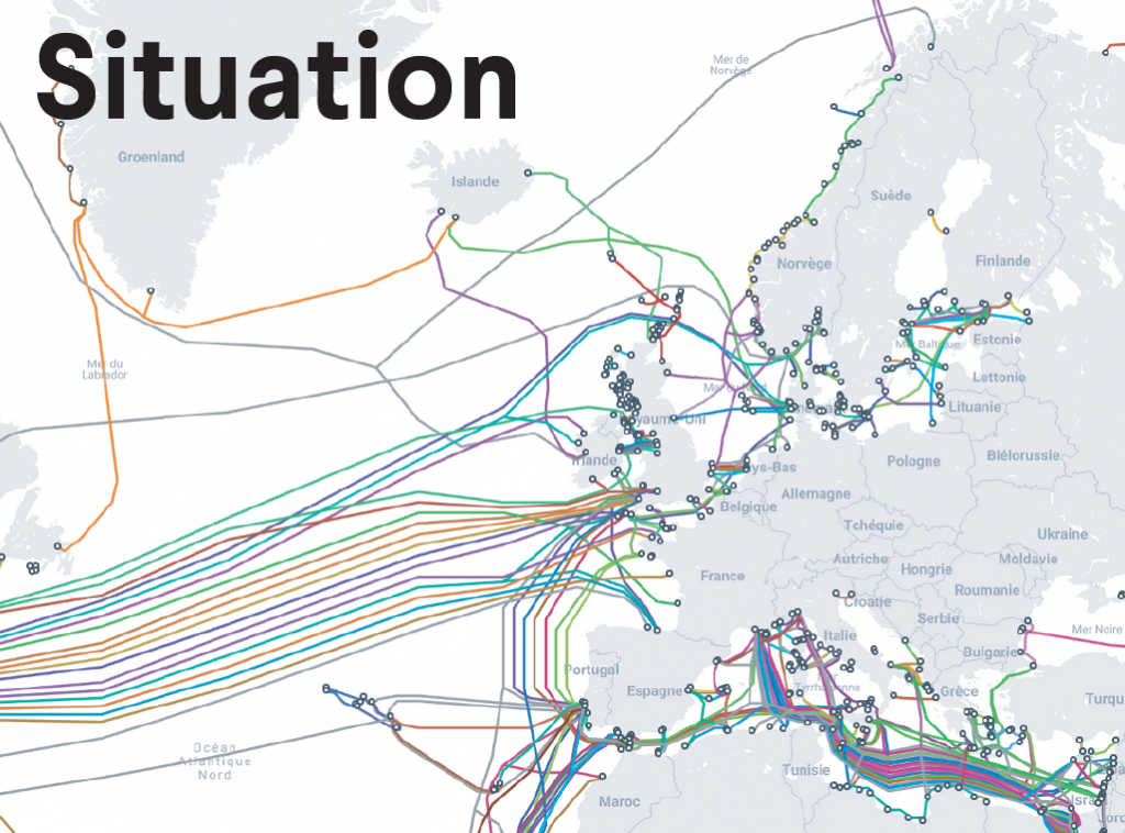 Situation géographiques des câbles optiques sous-marins en Europe